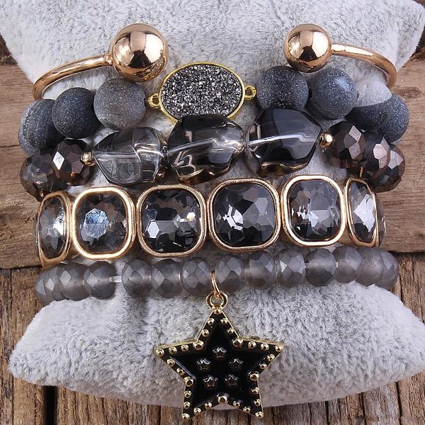 

bangle md fashion boho beaded bracelet set multi 5pc stack bracelet bangle sets for women gift dropship, Black