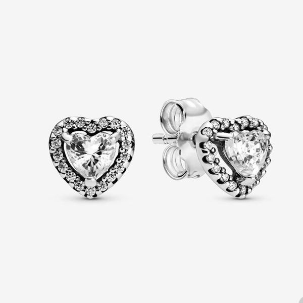 

elevated heart stud earrings for pandora authentic sterling silver wedding earring set designer jewelry for women crystal diamond love earri, Golden;silver