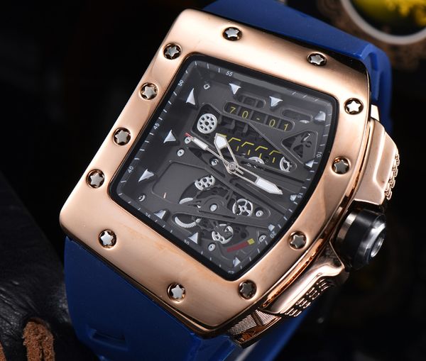 

2023 new watch men's leisure diamond watches gold steel case silicone quartz wristwatch strap male relogio masculino ri38, Slivery;brown