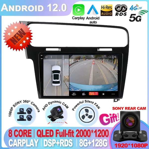 

for volkswagen vw golf 7 mk7 gti 2011-2021 car radio carplay hd multimedia android 12 auto qualcomm gps stereo new video player-2
