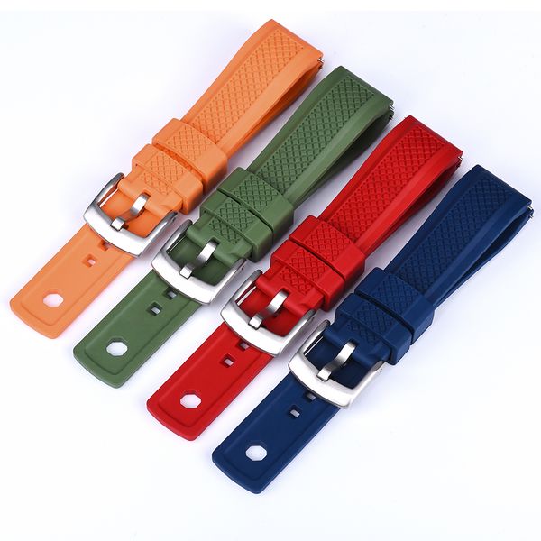 

watch bands quality vulcanized fkm rubber watch strap 20mm 22mm black blue wristband slide keeper ring with quick release sport watchband 23, Black;brown
