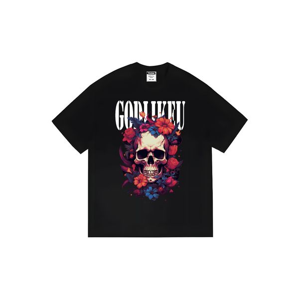 

godlikeu mens skull print designer tshirts 240g cotton streetwear men t-shirt short sleeve fashion tees, White;black