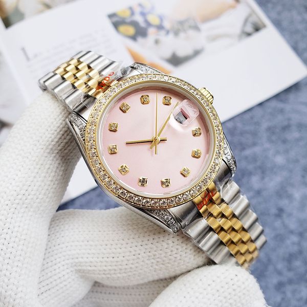 

fashion womens watch 26mm36mm pink dial intergold stainless steel strap casual business watches self-winding mechanical wristwatch, Slivery;brown