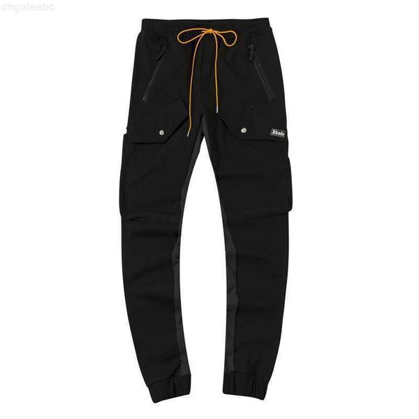 

mens pants designer clothing casual pant roaring small eyes rhude pill zipper multi pocket splicing overalls sports streetwear jogger trou, Black