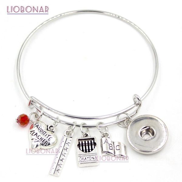 

bangle 10pcs wholesale snap jewelry teacher bracelet book ruler crayons charms bangle snap bracelets for teacher gifts, Black