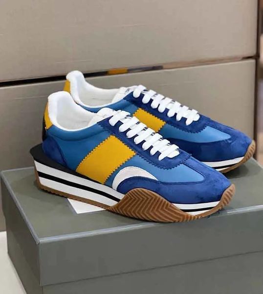 

2023 elegant brands men james sneaker shoes side stripe skateboard walking chunky rubber sole suede & nylon leather super quality sports, Black