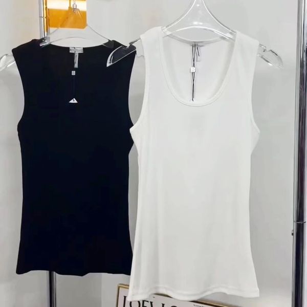 

casual tank womens neck tank black tank women white designer embroidery short summer cotton blend elastic fine rib knit vest ladies solid vi