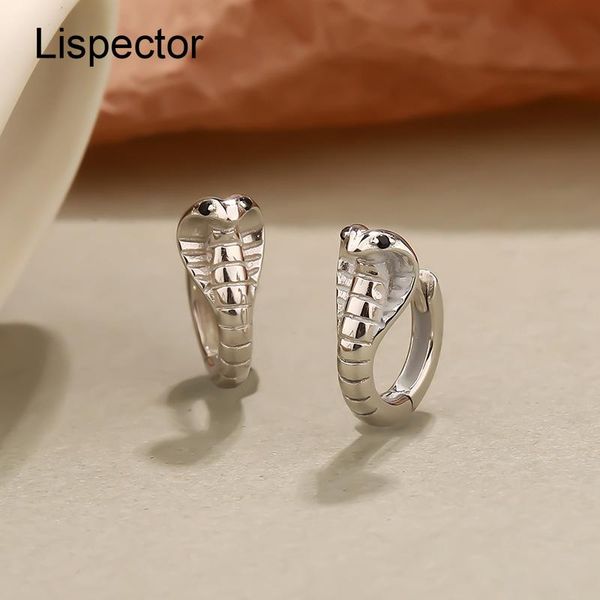 

huggie lispector 925 sterling silver retro cobra hoop earrings for women vintage chic snake shape earrings gothic punk female jewelry, Golden;silver