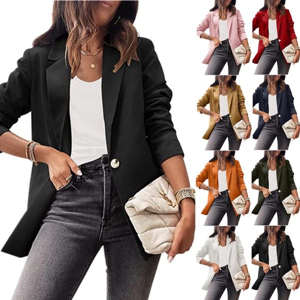 

2023 new european and american women's wear solid color casual long sleeve small suit ol temperament professional slim fit coat, White
