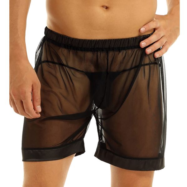 

underpants men boxers underwear mesh transparent breathable shorts see through with large split boxershorts homme 230520, Black;white