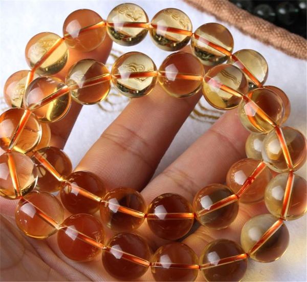 

bangle genuine yellow gold natural ci trine gems stone healing crystal stretch round bead bracelets women men femme 12mm 13mm, Black