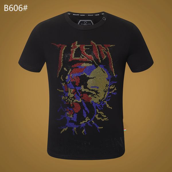 

plein-plein t shirt mens metal letters embroidered european fashion streetwear trend round neck pullover 123, White;black