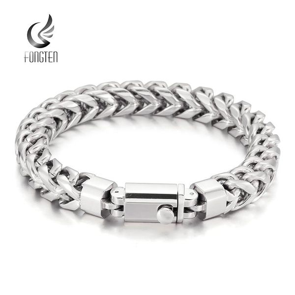 

bangle fongten hip hop men's bracelets shiny stainless steel square woven link chain vintage bracelets for men jewelry trendy 2022, Black