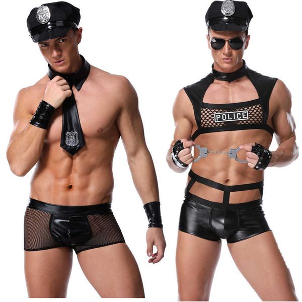 

men underwear police uniform cosplay lingerie costumes policemen role play clothes hat set, Red;black