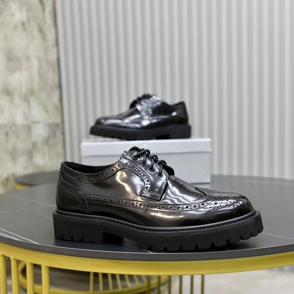 

elegant gentleman brushed leather derby casual shoes light rubber sawtooth sole sneakers black calfskin oxford walking party wedding dress m