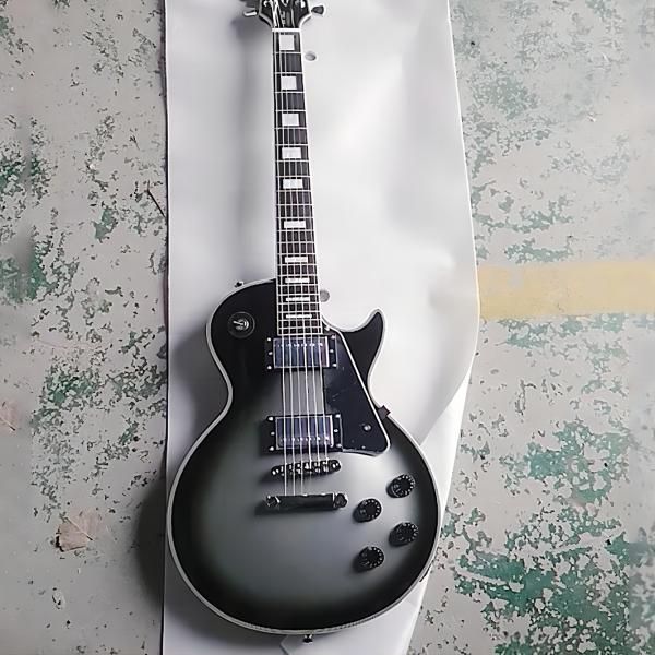 

custom shop gray sunburst electric guitar black pickguard chrome hardware2586