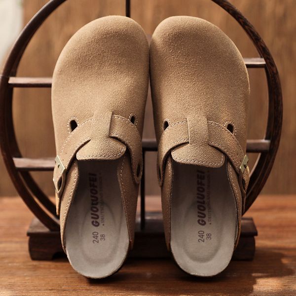 

slippers cosmagic men closed toe cork casual women buckle nonslip comfortable nubuck leather outside slide shoe 230520, Black