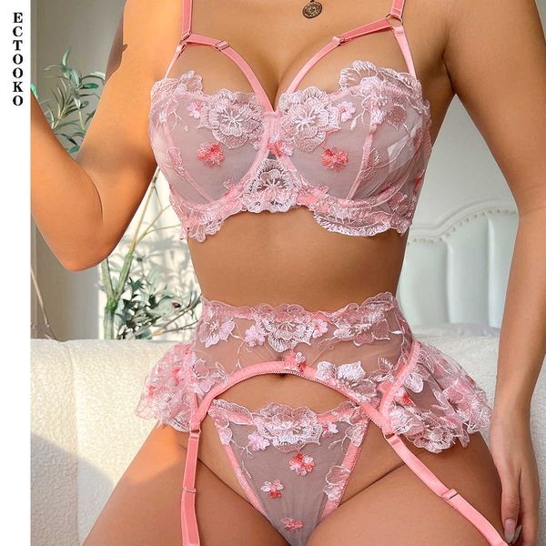 

erotic lingerie embroidery ruffle young girl three piece sets for women push up bra lingerie set, Red;black