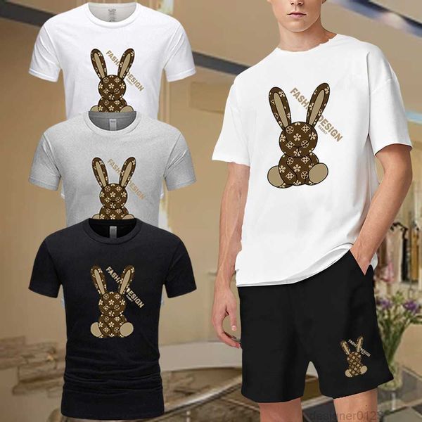 

men cotton t shirt luxury tee shirts print fashion short sleeve + pants set streetwear shorts or sweatpants set, White;black