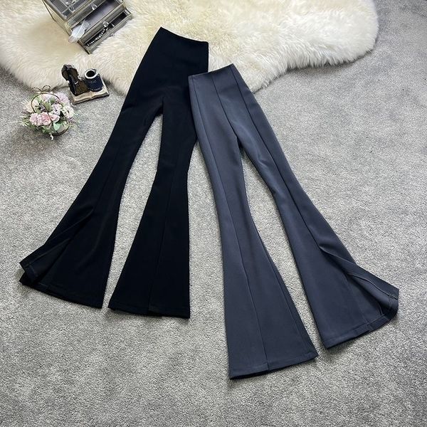 

2023 summer new small fragrant style high grade quality slim black elastic waist straight barrel slim pants casual floor sweeping western tr, Black;white