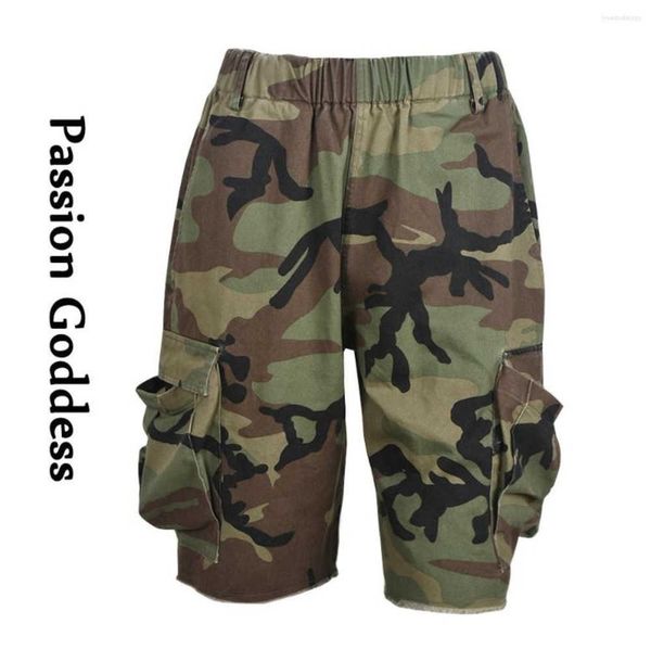 

women's shorts street cool women camouflage mid high waist mid-sweatpants letter camo multi-pocket femme party baggy cargo 6ess, White;black