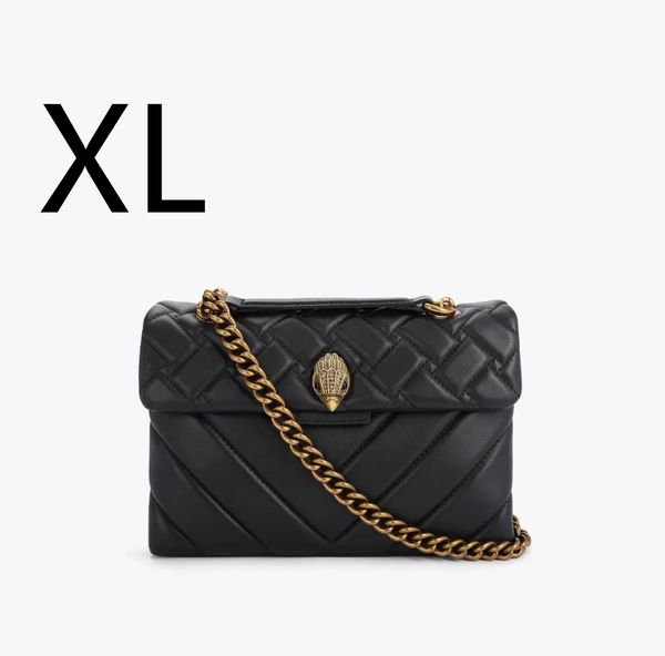 

kurt geiger london kensington medium real leather handbags luxury black gold/silver chains shoulder bag cross body purse and bag