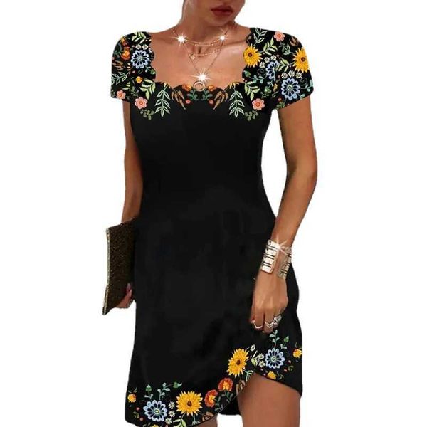 

2023 summer new women's wave neck printed short sleeve dress, White;black