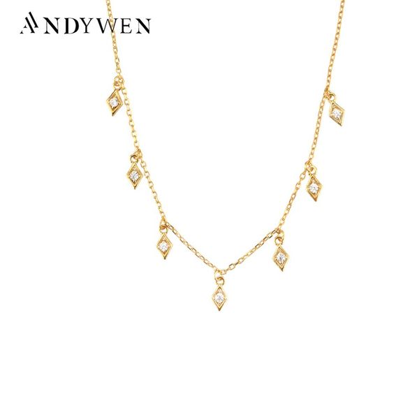 

necklaces andywen 925 sterling silver gold square charm choker long pendant fashion fine jewelry 2021 wedding crystal jewelry party women