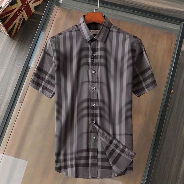 

mens casual shirt designer burbrery single breasted cotton polo neck short sleeve plaid fashion classic style brand clothing bur casual shir, White;black