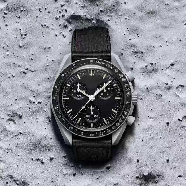 

mens moon watches full function quarz chronograph watch mission to mercury 42mm nylon limited edition master wristwatches 2022 new, Slivery;brown