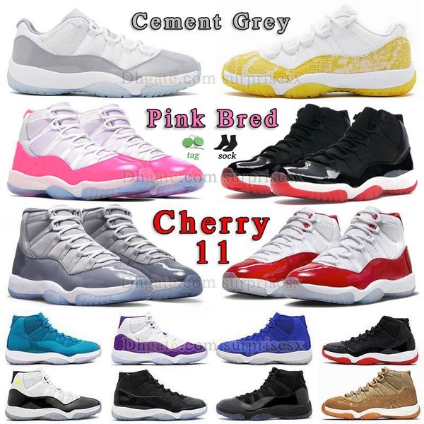 

cherry 11s jumpman 11 retro basketball shoes designer mens womens pink cool gray low cement grey jubilee 25th bred blue high concord dmp spa, Black