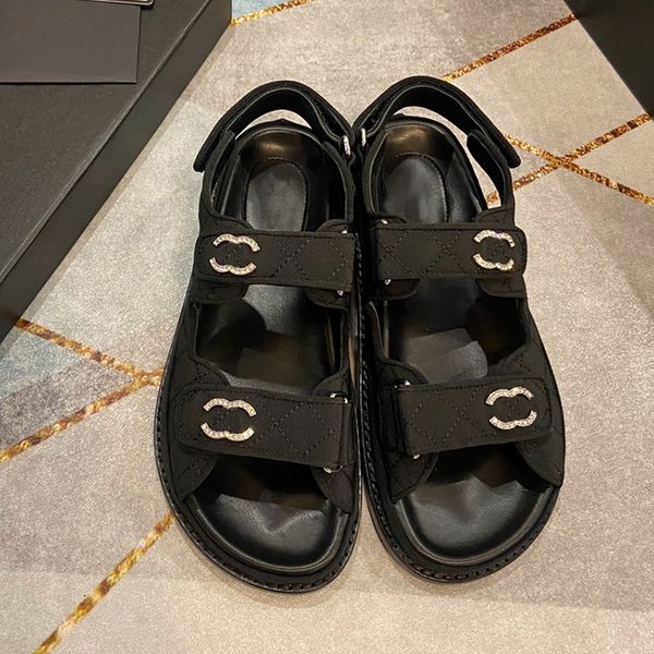 

2023 summer new c sandals womens leisure sports rhinestone leather roman thick sole bow sandals luxury designer shoes size 35-41+box, Black