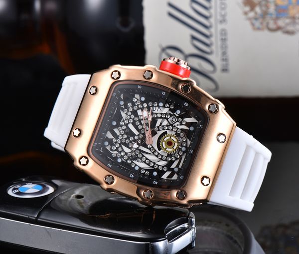 

2023 new watch men's leisure diamond watches gold steel case silicone quartz wristwatch strap male relogio masculino ri41, Slivery;brown