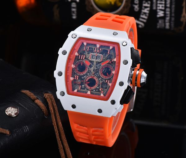 

2023 new watch men's leisure diamond watches gold steel case silicone quartz wristwatch strap male relogio masculino ri37, Slivery;brown