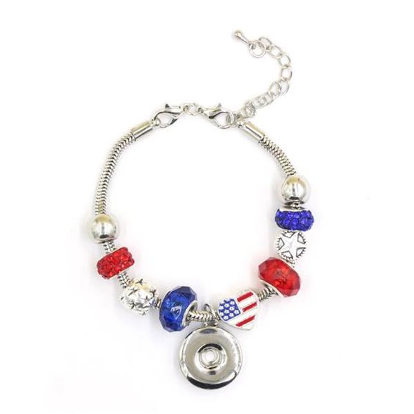 

10pcs wholesale snap jewelry patriotic star beads heart shaped american usa flag snap bracelets gifts pulsera, Golden;silver