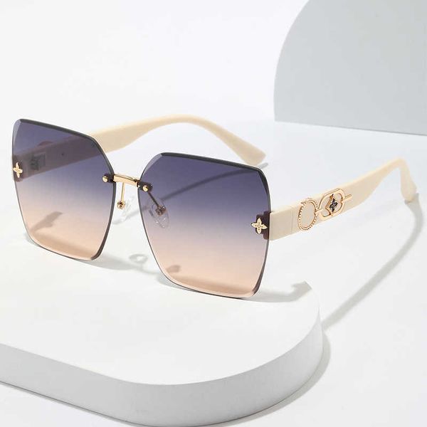 

sunglasses frames fashion trend big frame ins anchor same style women g's frameless cut edge sunglasses uv protection, Silver