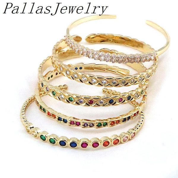 

bangle 5pcs gold plated rainbow clear cubic zirconia bracelets for women copper zircon crystal open bracelet luxury jewelry, Black