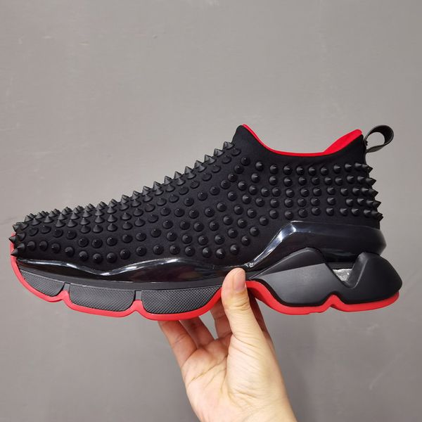 

red sole womens trendy casual shoes women sneakers men casual rivets flat shoes slip on quality platform flats fashion studs basket shoes sp, Black