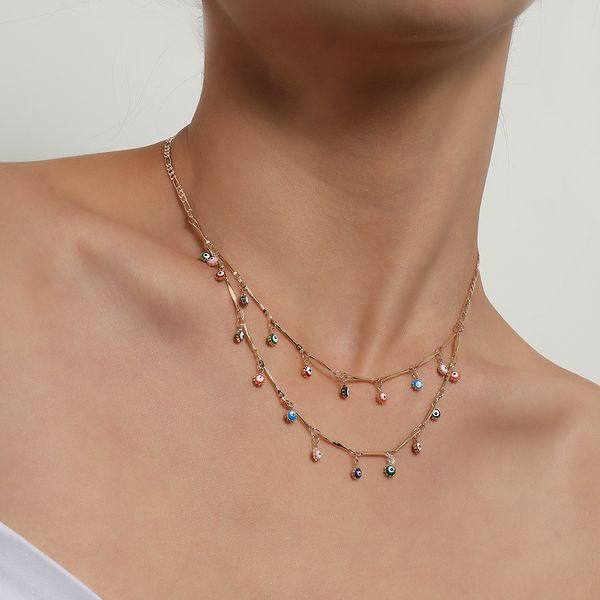 

necklaces gifts for women girls necklace designer short multi-layer colored eye pendant necklace female, creative market straight chain neck, Silver