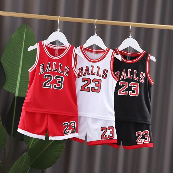

boys sports basketball clothes suit summer new children's fashion leisure letters sleeveless baby vest + t-shirt 2pcs sets kids, White