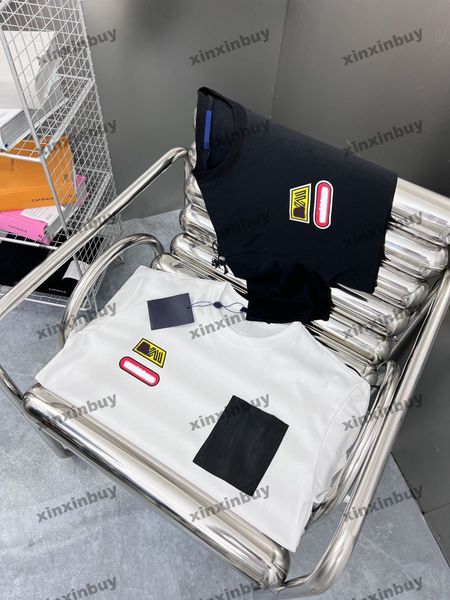 

xinxinbuy men designer tee t shirt 23ss nylon pocket print pattern short sleeve cotton women black white blue purple m-2xl, Black;brown