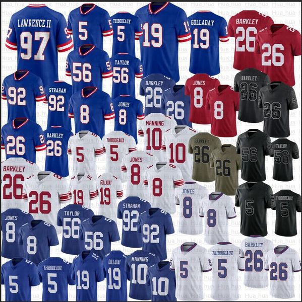 

12 darren waller saquon barkle 97 dexter lawrence ii jersey 5 kayvon thibodeaux 8 daniel jones 19 kenny golladay football 56 lawrence taylor, Black;red