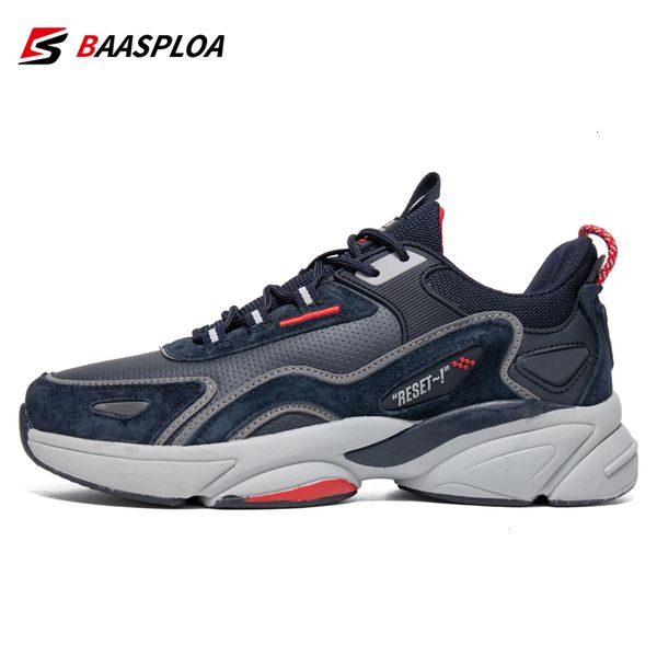 

dress shoes baasploa lightweight running shoes for men men's designer leather casual sneakers lace up male outdoor sports shoe tennis 2, Black