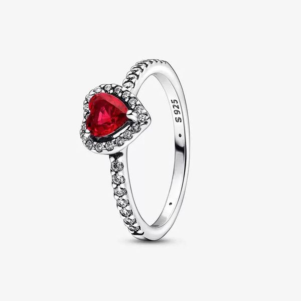 

elevated red heart ring for pandora authentic sterling silver stacking rings designer jewelry for women crystal diamond love hearts wedding, Slivery;golden