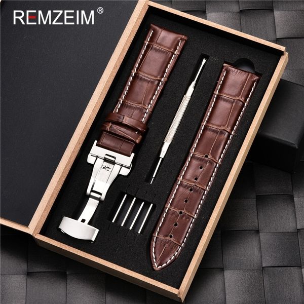 

watch bands remzeim watchband 16 17 18 19 20 21 22 23 24mm calf genuine leather strap watch band with watchband box watch accessories 230520, Black;brown