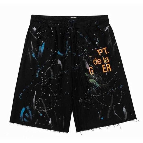 

mens shorts american fashion galleryes depts hand-painted splash printing sports short pure cotton terry fog high street 5-point casual pant, White;black