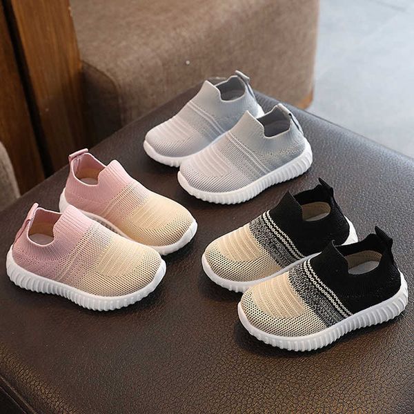 

athletic outdoor kids casual sneakers for boys slip-on knitted sock shoes children's flats girls breathable sports running shoes for 1-, Black