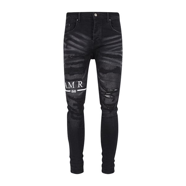 

men's distressed ripped skinny jeans fashion mens motorcycle moto long off cotton slim feet high street denim light blue paste cloth ho