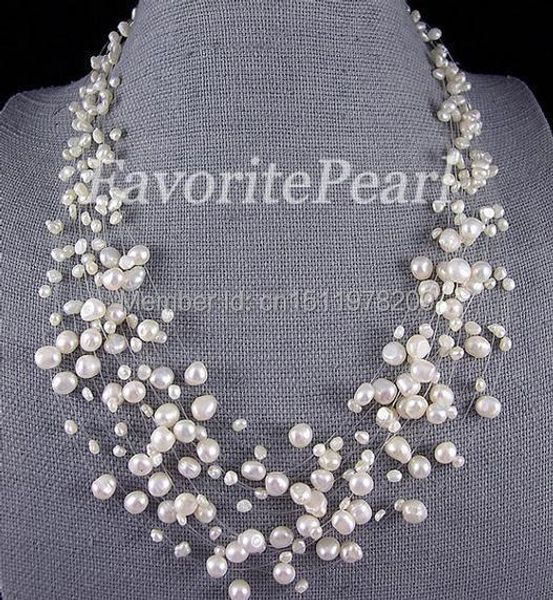 

necklaces pearl necklace bridesmaid wedding jewelry multistrand necklace floating illusion genuine pearl jewelry 15 strand 1822.5inches, Silver