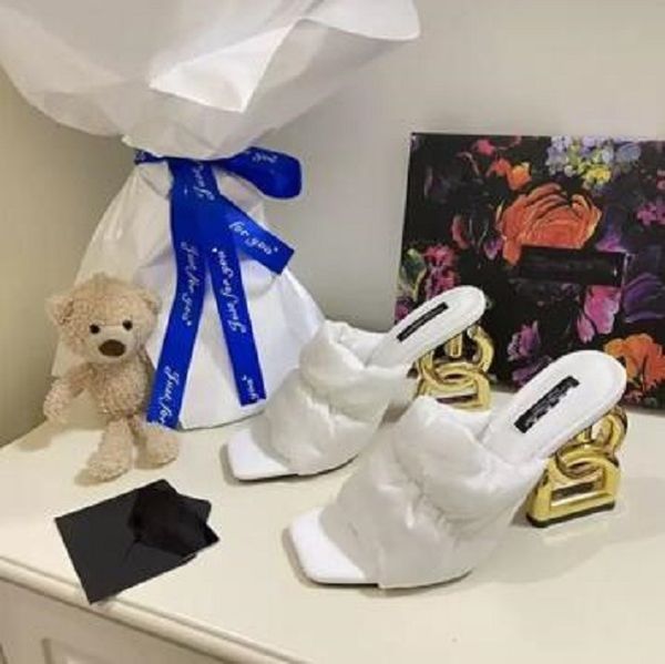 

women's shoes winter women's high-heeled slippers down material warm fashion letter heel design multicolor women shoes 4 color whi, Black